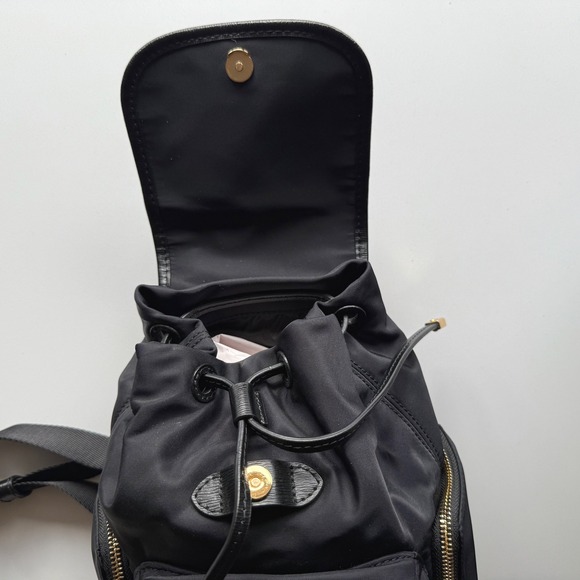 Lauren Ralph Lauren Keely Small Black Nylon Satin Gold Trim Backpack Bag - Picture 4 of 13